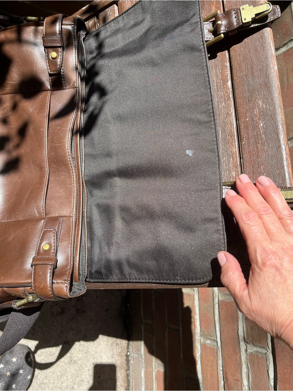 Fossil Brown Leather Messenger Bag with Buckle Straps - Picture 5 of 7